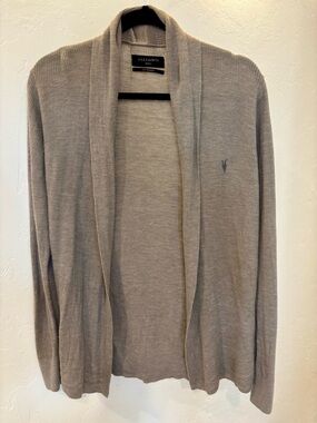 AllSaints RamSkull Merino Wool Open Cardigan